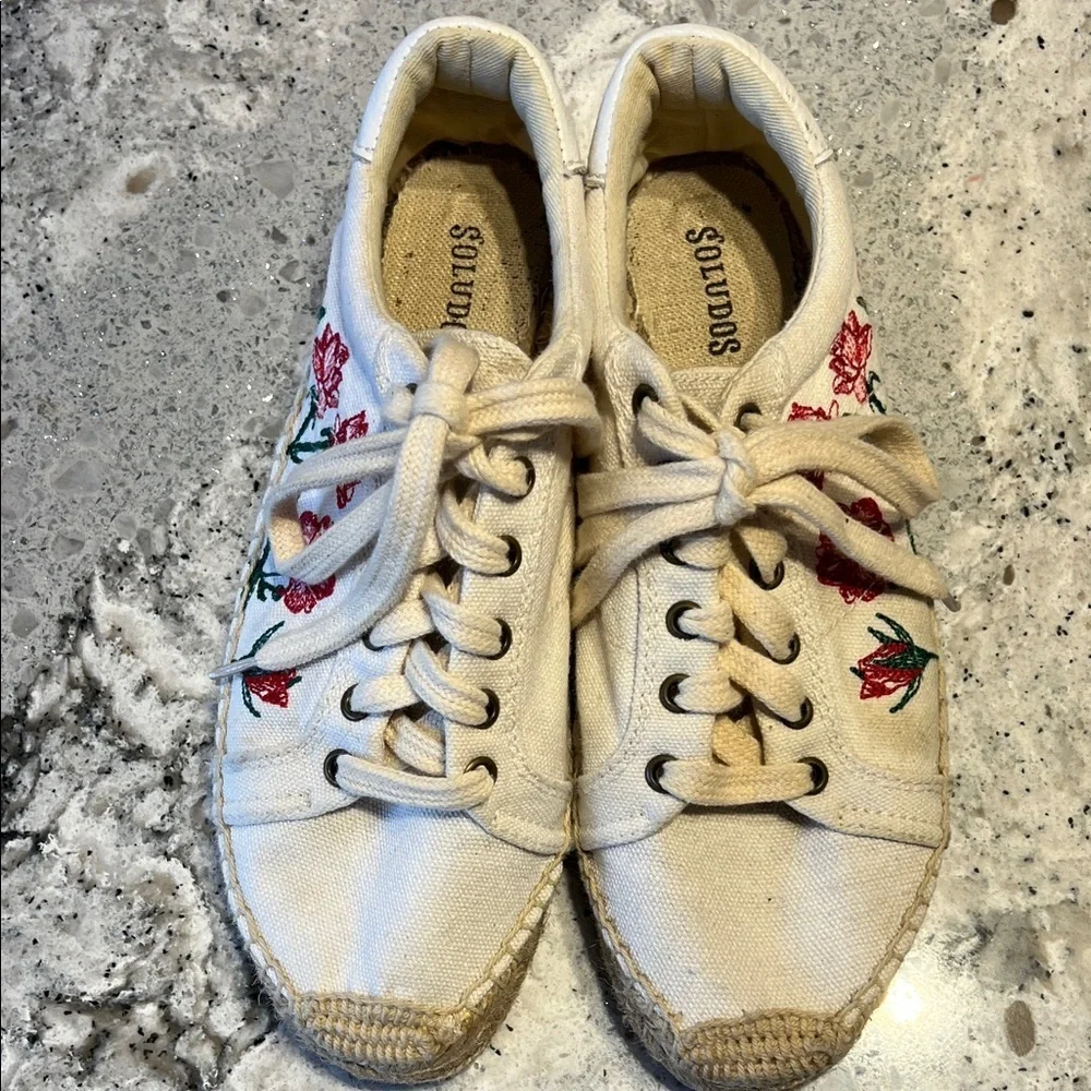 Soludos Cream Floral Espadrille Sneakers Size 7